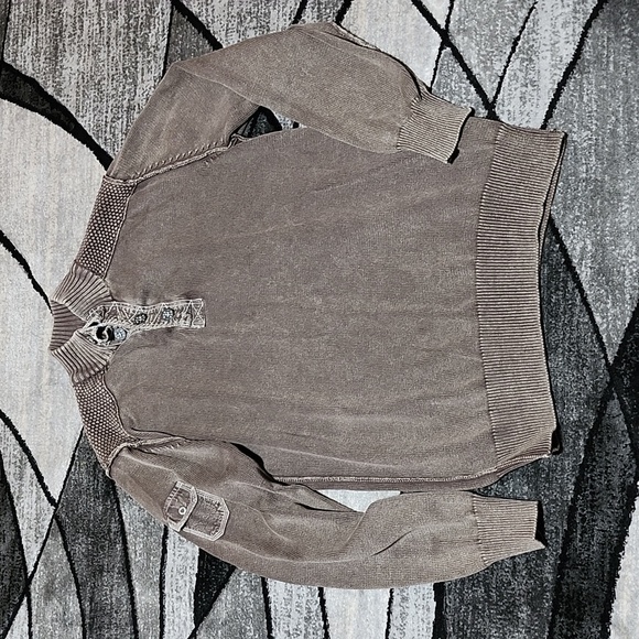 VINTAGE BKE QUARTER-BUTTON MOCK-NECK SNAP-POCKET SLEEVE PATTERN BROWN SW… - Picture 7 of 11